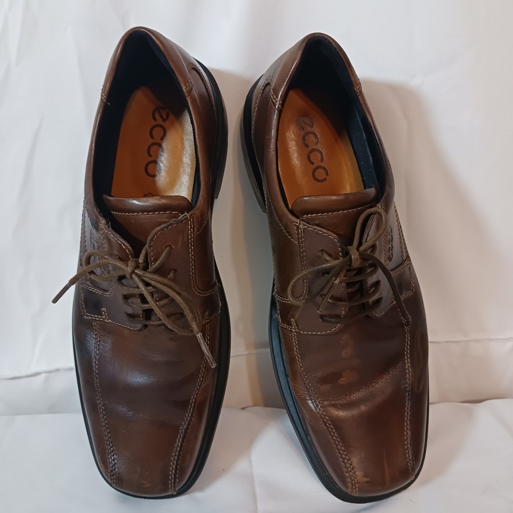 ECCO Derby Shoes Mens 10 Brown Good Leather Square Toe Lace Up Oxfords Office